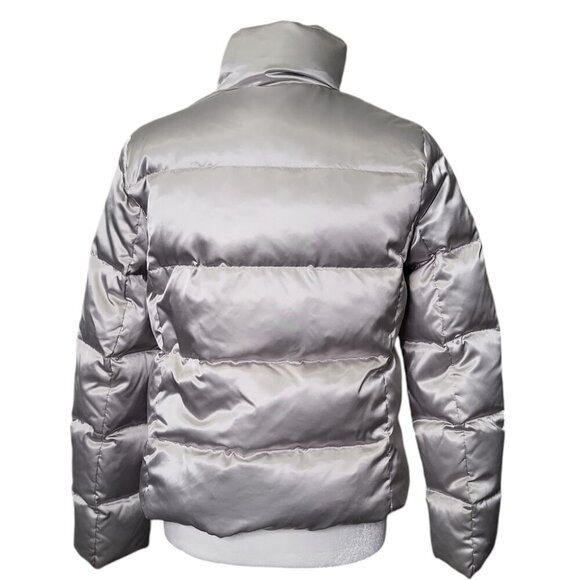 Talbots Women’s Silver Grey Puffer Jacket Duck Down Size S - Picture 3 of 6